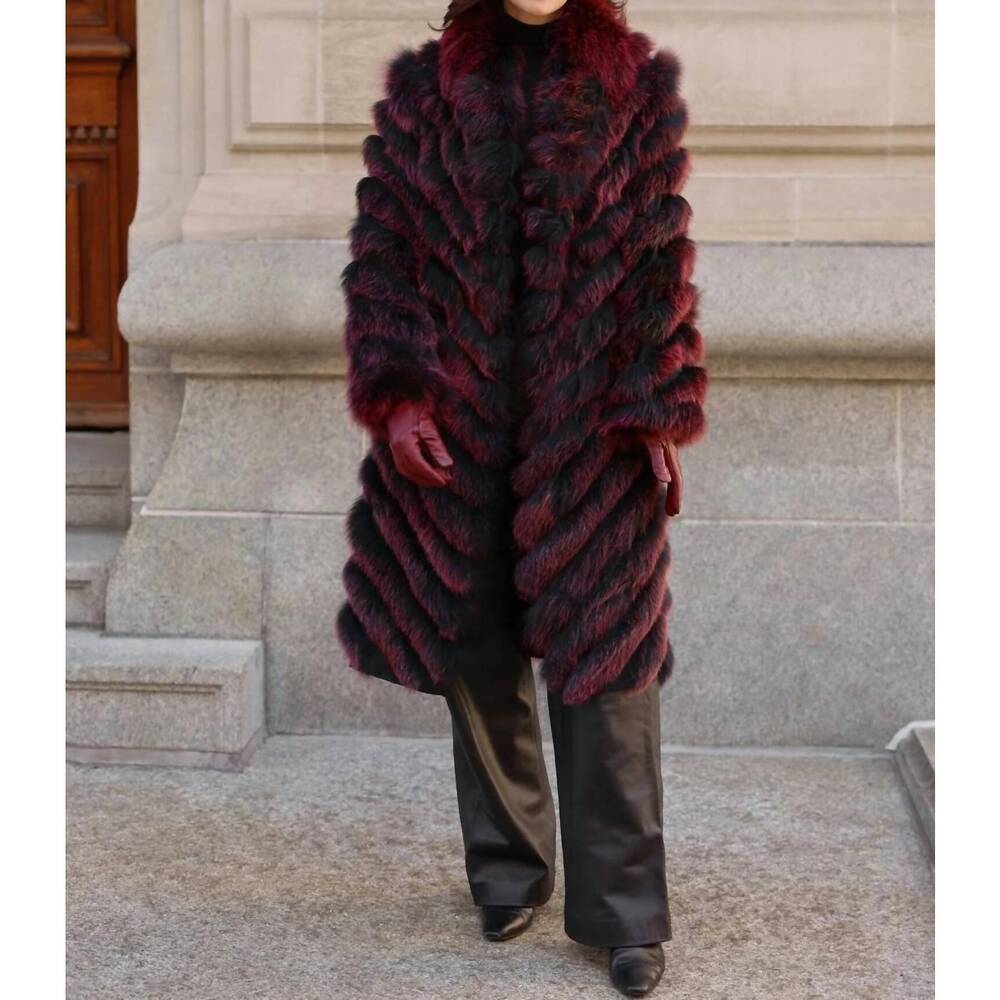 NEW DIOMI women's silk reversible long fur coat in black